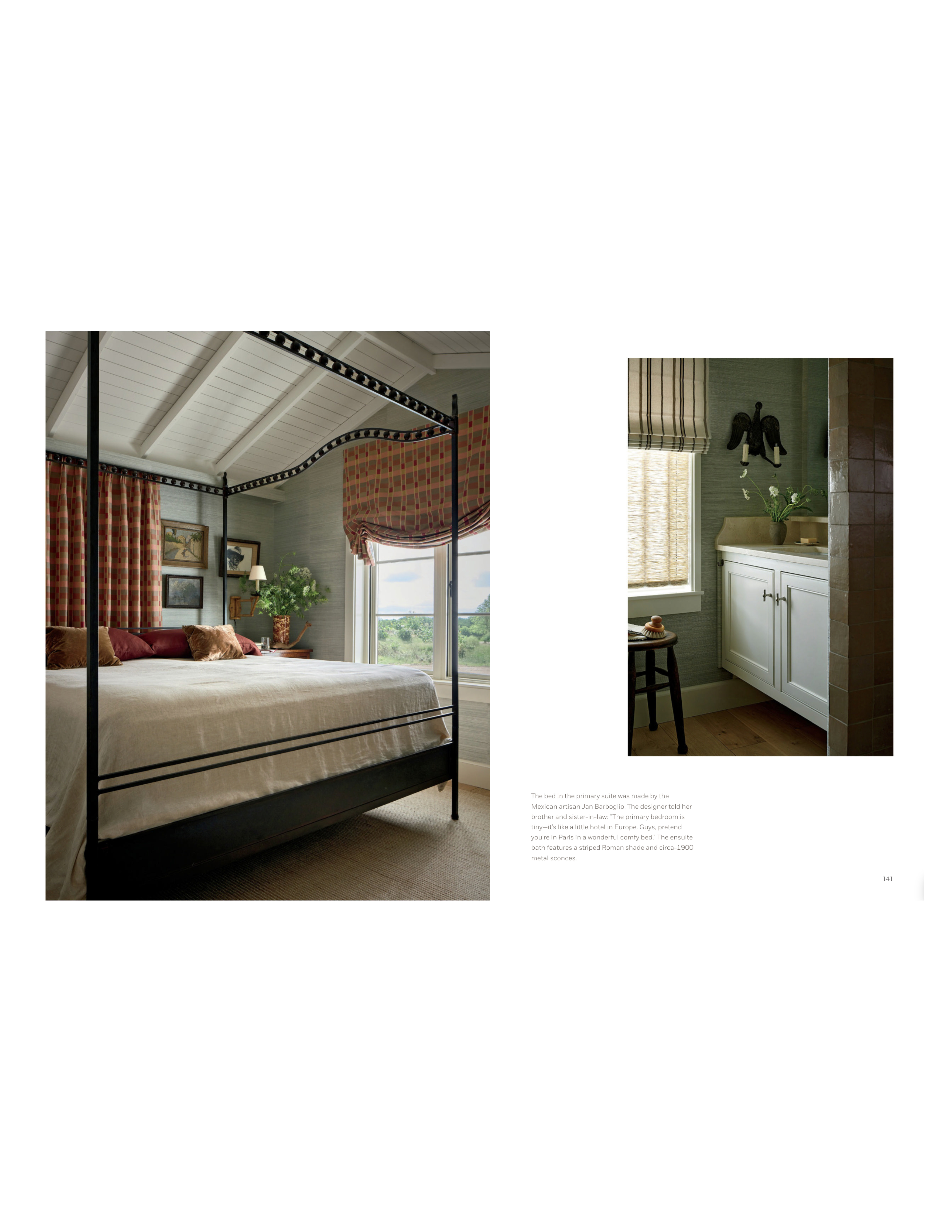 Interior design of a bedroom and bathroom by Melissa Lacy Design.